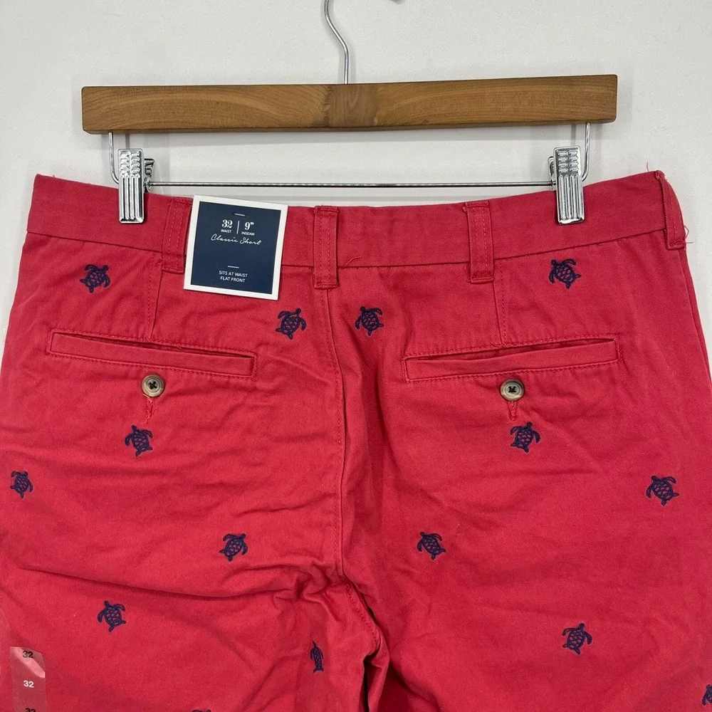 Club Room Chino Shorts Men's 32 Red Turtle Print Flat Front 9